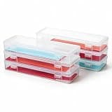 novelinks Plastic Pencil Boxes and Small Plastic Containers with Lids | 6 Pack, Large Clear, Large Capacity Pencil Case, Small Storage Containers, Cookie Cutter Storage, Knitting Needle Organizer