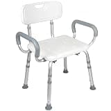 Vaunn Medical Deluxe Spa Shower Chair with Arms and Back, Bath Seat for Seniors, 450 lbs Max Weight, White with Light Gray Arms