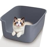 Vealind Large Cat Litter Box High Sided Entry Cat Litter Pan 50 x 40 x 22 CM, Anti-Splashing Deep Tall Cat Boxes for Indoor Cats Basics Kitty Litter Box (Grey)