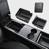 BASENOR 3PCS Center Console Organizer Compatible with Tesla Model Y 2021-2024 & Model 3 2021-2023, [Carbon Fiber Edition] Armrest Hidden Storage Box Interior Accessories