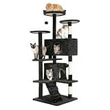 FDW | 54" Cat Tree Tower | Dark Gray | Multi-Level Indoor Activity Center with Sisal Scratching Posts, Condos, Plush Perches, Hanging Cat Toys | Sturdy, Easy to Assemble | for Kittens & Adult Cats