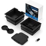 Mikogo Center Console Organizer Tray for Tesla Model Y Juniper 2025-2026 & Model 3 Highland 2024-2026 - Tesla Accessories Storage Double Layer Tray Silicone Non-Slip Surface, Cup Holder & Camera Cover