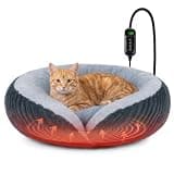 Heated Cat Beds for Indoor Cats and Small Dogs, 20" Soft Donut Pet Bed | Electric Cat Warming Bed with Removable Waterproof Heating Pad, Timer & Temp‑Adjustable, Non‑Slip Bottom, Grey