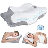 Missleep Cervical Neck Pillow, Memory Foam Pillows for Neck and Shoulder Pain Relief, 2 Heights Ergonomic Pillow with Breathable Ice Silk Cover, Neck Support Pillow for Side Sleepers, White