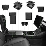 9PCS Center Console Organizer Tray for 2024 2025 2026Tesla Model 3 Accessories, Armrest Hidden Storage Box CupHolder Charger Pad for Tesla Model 3 Highland
