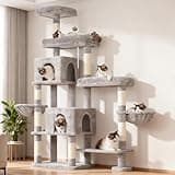 Hey-brother Cat Tree Tower, Scratching Posts with a Extended Part, Wide Platforms, Cozy Condos, Hammocks, Sisal Columns and Ball for Indoor Cats, 70.1 Inches, Light Gray MPJ038W