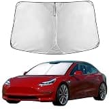 EcoNour Windshield Sun Shade Compatible for Tesla Model 3 & Model Y Juniper 2017-2024 2025 2026, Sun Visor for EV Front Window Sunshade, Foldable Heat & UV Protector, Car Accessories
