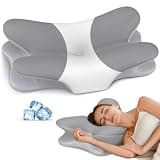 Cervical Neck Pillow for Pain Relief - Ergonomic Pillow for Neck Support, Contour Memory Foam Pillows for Sleeping, Orthopedic Bed Pillow for Side Back Stomach Sleepers (Dark Gray & White)