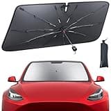 Tesla Model 3/Y Windshield Sunshade - 2026 Foldable Car Windshield Sun Shade Umbrella, 5-Layer UV Block, 10-Rib Frame, for Tesla Model 3/Y (2017-2026) Interior Sun Protection, Tesla Accessories