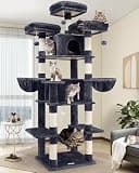Globlazer Big Cat Tower for Indoor Cats, 80inch Cat Tower for Multiple Adult Cats XXL Cat Tree with Scratching Post, Hammock, 3 Perches, 2 Condos, 2 Hanging Basket, F80, Dark Grey