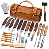 SakerNeo Deluxe Wood Carving Kit whittling kit, 25 Piece Wood Carving Tools with Thick Leather Storage Bag,wood carving set-Ideal Woodworking Tools and Hobbies for Beginners Enthusiasts Gift DIY