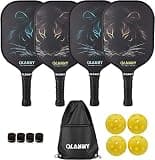 OLANNY Pickle Ball Raquette Set of 4 Lightweight Pickleball Paddle Set Premium Comfort Grip Polymer Honeycomb Core Set of Four Paddles,4 Replacement Soft Grip,4 Balls & Drawstring Bag