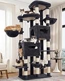 Heybly Cat Tree, 74.8-Inch Spacious & Tall Cat Tower for Large Cats, Cat Furniture with Large Top Perch, Solid Base, 2 Cat Condos, Hanging Hammock, Durable Sisal Scratching Posts, Smoky Gray HCT062G