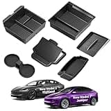 TSLDRV 8PCS Center Console Organizer for Tesla Model Y Juniper Accessories 2026 2025 & for Tesla Model 3 Accessories 2024-2026 [Slide Smoothly & US Patent] Charging Pad Sunglasses Cup Holder Black