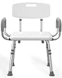 HOMLAND Shower Chair for Inside Shower with Arms and Back, 500 lbs Heavy Duty Shower Seat for Bathtub, Height Adjustable Safety Bath Seat for Elderly, Adults, Handicap and Disabled, White