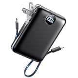 Portable Charger Power Bank 10000mAh, 45% Smaller Built-in Cables & AC Plug | Built-in Cables & AC Plug, 22.5W Fast Charging, 4-Device Charging, Travel Essential, for iPhone, iPad & Samsung Galaxy, Black
