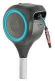 GARDENA Automatic Retractable Garden Hose Reel - 50 Feet - 360 Degree Swivel Outdoor Hose Reel with Metal Spike Base - Auto Retract - UV Resistant Housing - Easy Install No Tools Required - 18604