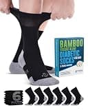 Doctor's Select Bamboo Viscose Black Diabetic Socks for Men - 6 Pairs Crew Stretch Top Mens Diabetic Socks | Moisture Wicking Diabetic Neuropathy Socks for Men | Black