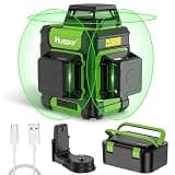 Huepar Laser Level 360 Self Leveling, Rechargeable Green Laser 3x360° Cross Line Lazer Leveler 3D Level Laser Tool for Construction and Picture Hanging, Strong Magnetic Bracket&Hard Carry Case -HM03CG