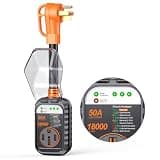 GEARGO 𝟑𝐫𝐝-𝐆𝐞𝐧 RV Surge Protector 50 Amp, Latest 18000J Surge Protection RV Circuit Analyzer, RV Adapter Plug for Camper with Waterpoof Cover, Plug and Play(Orange)