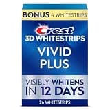 Crest Teeth Whitening Strips, Crest 3D Whitestrips Vivid Plus, Enamel Safe Teeth Whitening Kit, 12 Treatments (24 Strips), Visibly Whitens in Days, 8 Levels Whiter