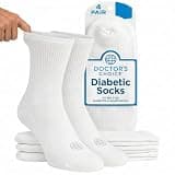 Doctor's Choice Diabetic Socks for Men, Seamless Crew Socks with Non-Binding Top, Provides Extra Comfort for Gout, 4-Pairs, White, Large, Size 10-13