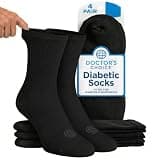 Doctor's Choice Diabetic Socks for Men, Seamless Crew Socks with Non-Binding Top, Provides Extra Comfort for Gout, 4-Pairs, Black, Large, Size 10-13