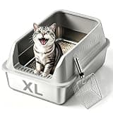 XL Enclosed Stainless Steel Cat Litter Box with Lid, Extra Large Metal Litter Box for Big Cats,High-Sided Anti-Urine Leakage, Odor-Free Non-Stick, Easy to Clean, Includes Metal Scoop