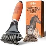 GoPets 2-in-1 Dematting Comb for Dogs, Pet Grooming Rake, Double-Sided Dog Brush for Shedding, Deshedding Brush for Cats, Undercoat Mat Dematting Tool for Long Haired Cats, Grooming Matting Hair