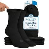 Doctor's Choice Diabetic Crew Socks for Men, Large (Size 10-13), 4 Pairs | Seamless Toe, Fully Cushioned Footbed, Moisture-Wicking Fabric, Four-Way Stretch