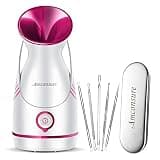 Amconsure Facial Steamer - Nano Ionic Face Steamer Warm Mist Steamer for Home Sauna SPA, Humidifier for Face Steamer for Deep Cleaning Unclogs Pores Sinuses - Bonus 5 Piece Stainless Steel Skin Kit