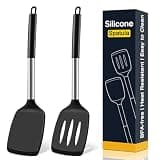 2 Pack Silicone Spatula Set, Solid & Slotted Turner for Non-Stick Pans