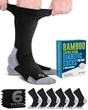 Doctor's Select Bamboo Viscose Black Diabetic Socks for Men - 6 Pairs Crew Stretch Top Mens Diabetic Socks | Moisture Wicking Diabetic Neuropathy Socks for Men | Black