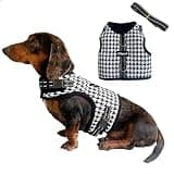 Hilspace Dog Harness for Mini Dachshund, Houndstooth Rub-Free Dachshund Harness Vest, No Pull & Escape Proof, No Armpit Rub, Reflective Adjustable Dog Harness (Black, M: Chest 42-52cm (16.5"-20.5"))