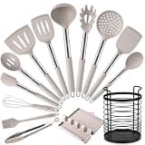 HOTEC Silicone Kitchen Cooking Utensils Set, 14pcs Khaki