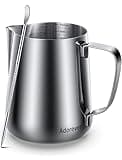 Milk Frothing Pitcher, 8.5oz/12oz/20oz/32oz/50oz/66oz Milk Frother Cup Stainless Steel, Espresso Accessories, Milk Steaming Pitchers Coffee Cappuccino Latte Art Barista Milk Jug Cup with Art Pen,12oz