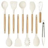 CAROTE 10-Piece Kitchen Utensils Set with Wood Cool-Touch Handles, Cream