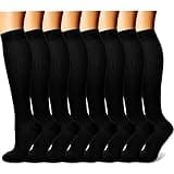 CHARMKING Compression Socks for Women & Men (8 Pairs) 15-20 mmHg Graduated Copper Support Calf Socks are Best for Pregnant, Nurses - Boost Performance, Circulation, Knee High Wide Calf(S/M, Black)