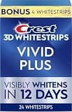 Crest Teeth Whitening Strips, Crest 3D Whitestrips Vivid Plus, Enamel Safe Teeth Whitening Kit, 12 Treatments (24 Strips), Visibly Whitens in Days, 8 Levels Whiter