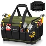 Heavy Duty Tool Bag 16-Inch, 46 Pockets Electrician Tool Bag for men with Hard Bottom & Waterproof Pocket, 1680D Tear-Proof Toolbox Organizer Tool Tote for HVAC Mechanic, Father Day Dad Birthday Gift