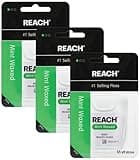 REACH Waxed Dental Floss, Mint, Plaque Remover for Teeth, Shred Resistant, Floss Slides Smoothly, Easy to Use, Waxed, Deep Cleaning Teeth, Oral Care, PFAS Free, for Adults & Kids, 55 yd,(Pack of 3)
