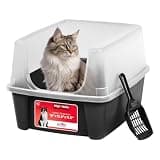 IRIS USA Large Open Top Cat Litter Box with High Sides, Scatter Shield & Scoop, Black - Easy Clean Plastic Litter Pan for Indoor Cats, Kittens or Multicat Homes