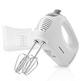 OVENTE 5-Speed Electric Hand Mixer with Storage Case, White HM151W | Stainless Steel Whisks, Compact Portable Design, Lightweight Handheld Mixer for Baking & Cooking, 150 Watts