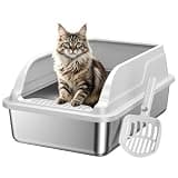 KISENG Stainless Steel Low Entry Cat Litter Box, Large Odor-Free High-Sides