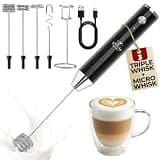Zulay Kitchen Rechargeable Milk Frother Handheld - Frother Wand, Drink Mixer, Electric Whisk Frother, for Cappuccinos, Matcha & Protein Powder - Lux 4 Whisk 2 Speed Waterproof 2000mAh Alpha Black