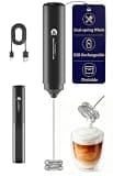 New England Stories Handheld Rechargeable Milk Frother Wand | Rich Foam in Seconds, 2-IN-1 Dual Spring Whisk, Travel Cover included, Perfect Drink Mixer for Lattes & More