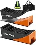 RV Leveling Blocks Ramp Kit, 2 Packs Camper Leveler System for Travel with Two Chocks, 2 Anti-Slip Mats, 1T Bubble Level and Carry Bag, Up to 35000 LBS, Easier & Faster to Level Camper-Orange