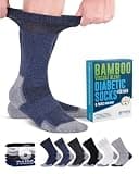 Doctor's Select® Bamboo Viscose Diabetic Socks for Men - 6 Pairs Crew Mens Diabetic Socks | Diabetic Neuropathy Socks for Men | Black, White, Grey, Dark Grey, Navy, Blue