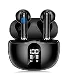 Wireless Earbuds, 2026 Bluetooth 5.4 Headphones Bass Stereo Ear Buds with Noise Cancelling Mic, LED Display in Ear Earphones 50H Playtime Ear Buds, IP7 Waterproof for Laptop Pad Phones, Pure Black