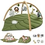 Blissful Diary Baby Play Gym & Activity Mat, Oversize Leaf Shaped Baby Play Mat w 6 Detachable Toys, Tummy Time Mat Promote Motor Skills & Sensory Development Mat, Newborn Infant Baby Essentials Gift